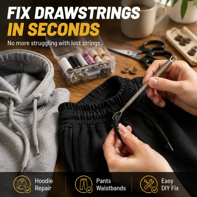 🧵 Flexible Drawstring Threader Tool – 5 PCS Stainless Steel Cord Repair Set