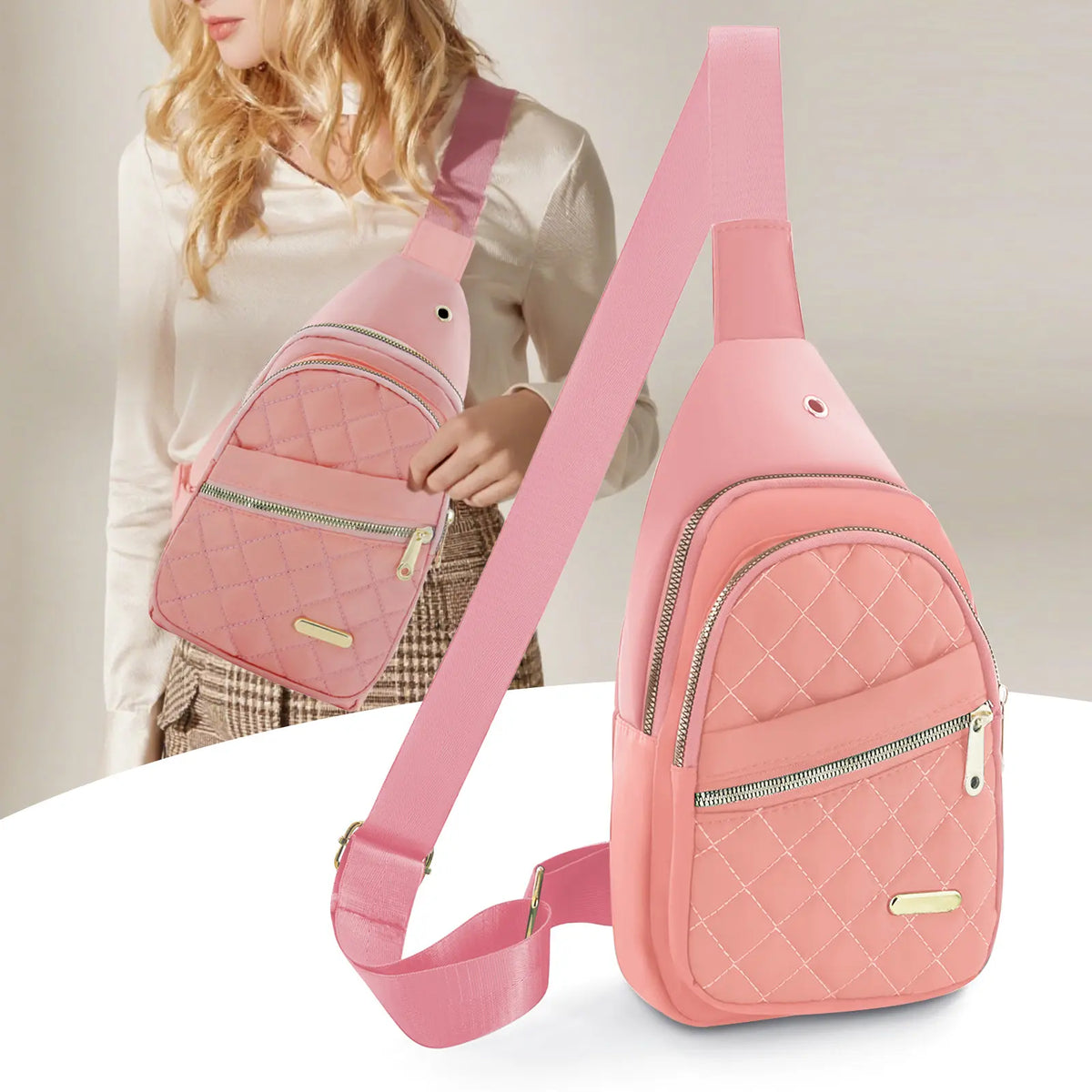 Women's Solid Color Quilted Waterproof Belt Bag