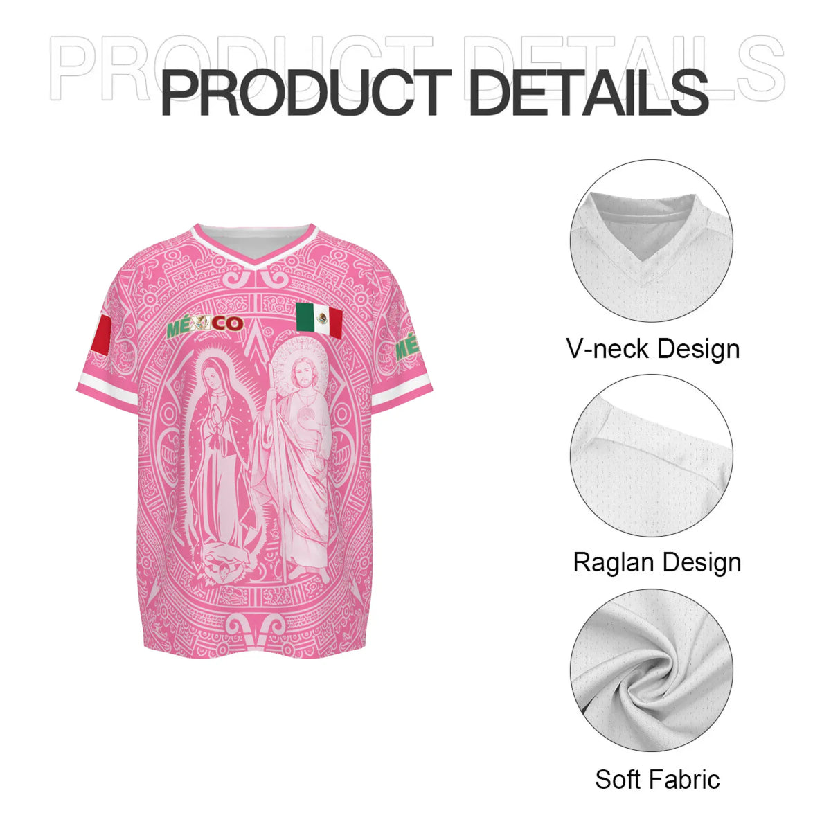 Men's Light Pink Virgencita & San Juditas Mexico 2026 Soccer Jersey, Mens Clothing, 2026 Soccer Fan Shirt, Casual Mexican Culture Sports Jersey, Mexico 2026 Jersey