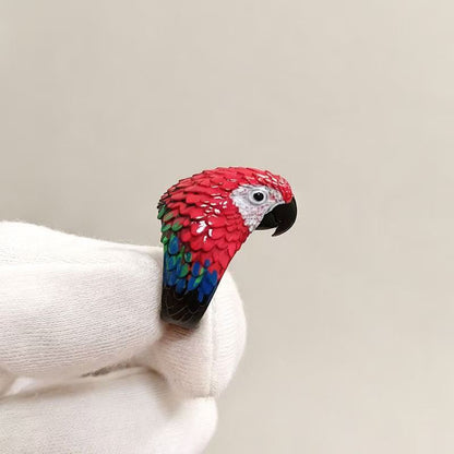 🏆Best Seller⚡ 3D Parrot Open Mouth Ring Realistic Sculpted Parrot Animal Statement Ring