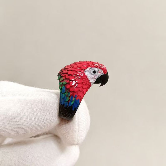 🏆Best Seller⚡ 3D Parrot Open Mouth Ring Realistic Sculpted Parrot Animal Statement Ring