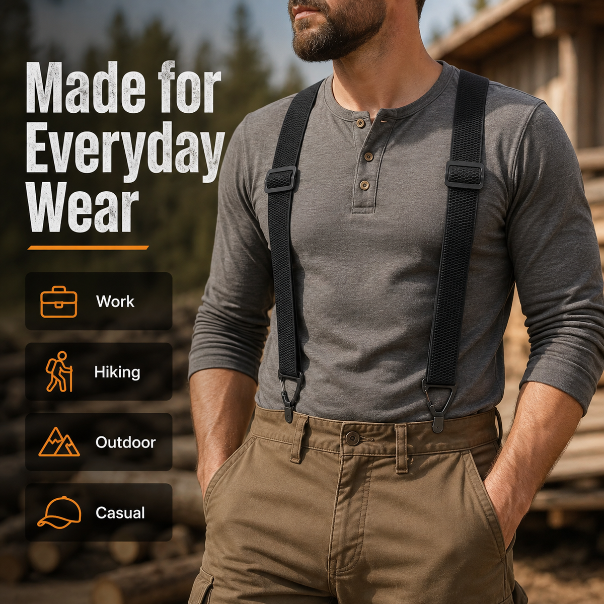💪 Heavy-Duty Men’s Suspenders with Hook Clips – Adjustable X/Y-Back Work Suspenders