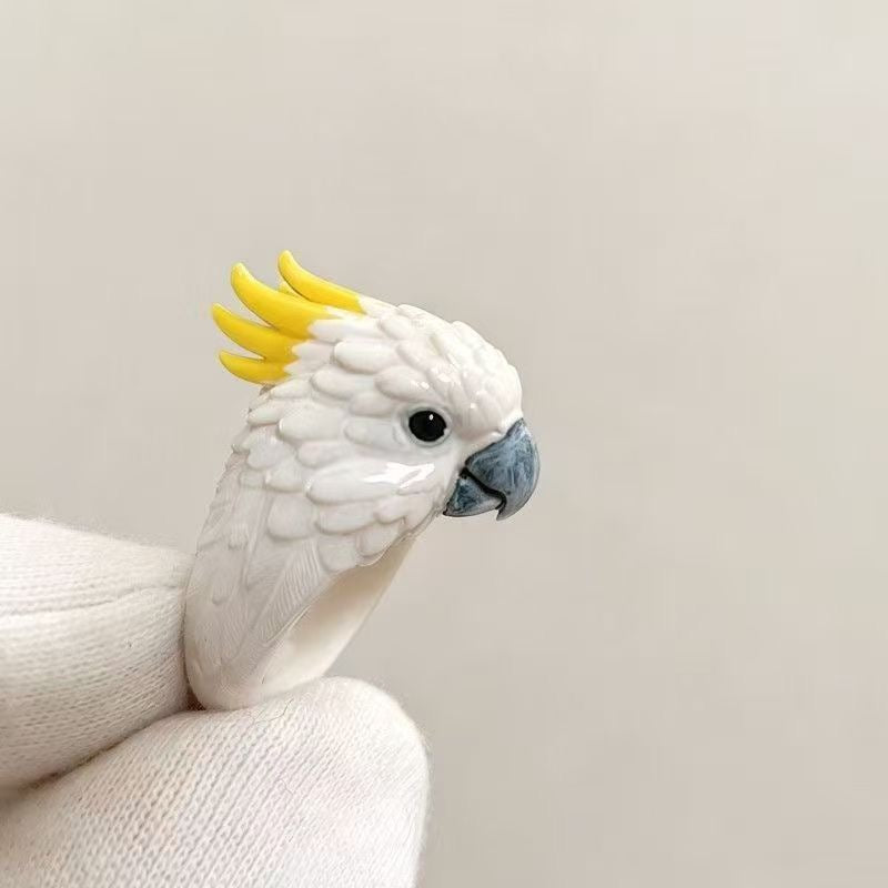 🏆Best Seller⚡ 3D Parrot Open Mouth Ring Realistic Sculpted Parrot Animal Statement Ring
