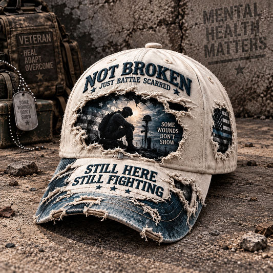 Veteran Mental Health Awareness PTSD Printed Baseball Cap (🧢 100% Cotton)