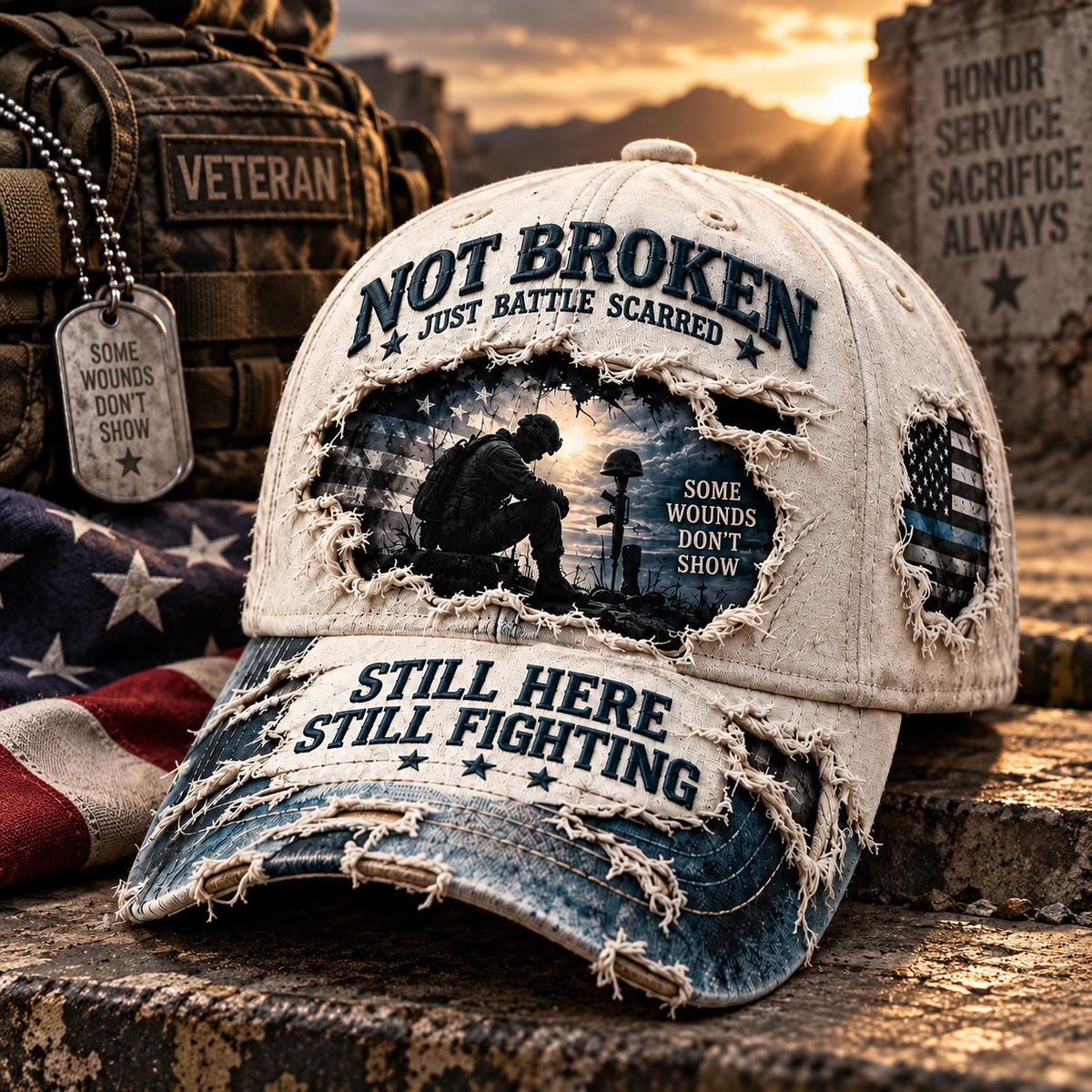Veteran Mental Health Awareness PTSD Printed Baseball Cap (🧢 100% Cotton)