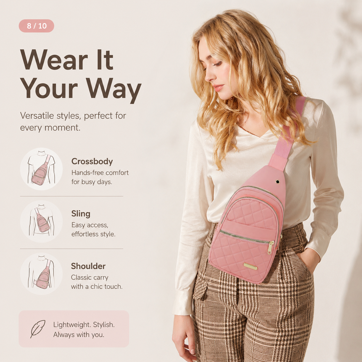 Women's Solid Color Quilted Waterproof Belt Bag