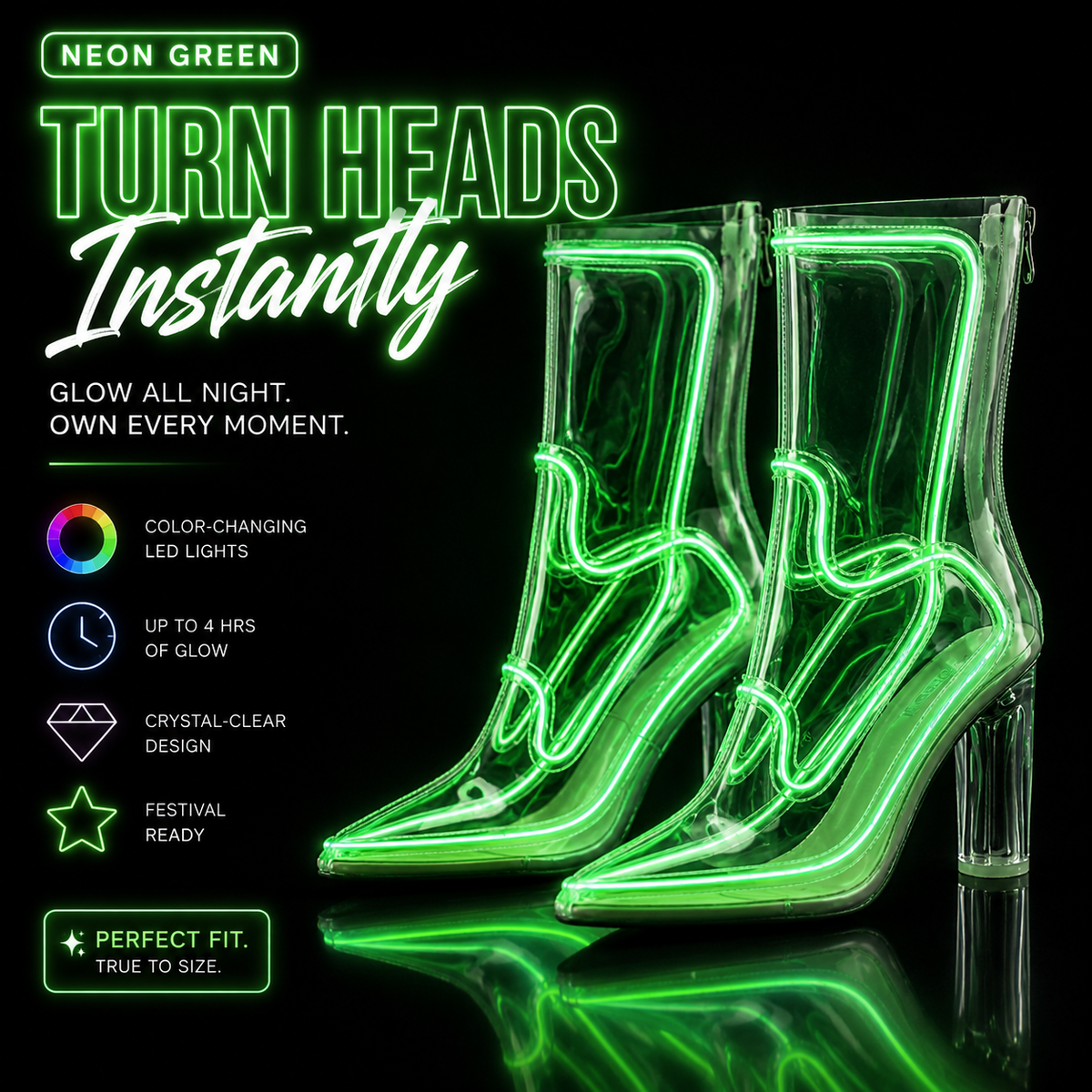 🌈 Color-Changing LED Cowboy Ankle Boots – Transparent Glow Boots