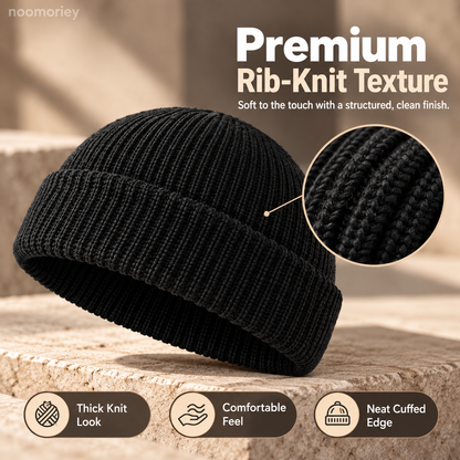 Men’s Short Knit Beanie – Cuffed Fisherman Hat for Fall & Winter