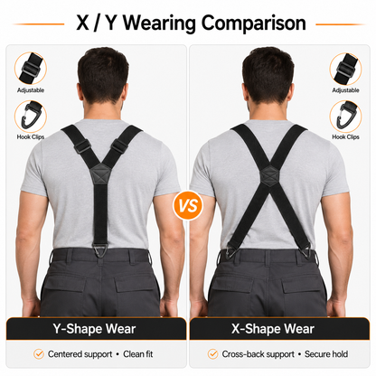 💪 Heavy-Duty Men’s Suspenders with Hook Clips – Adjustable X/Y-Back Work Suspenders