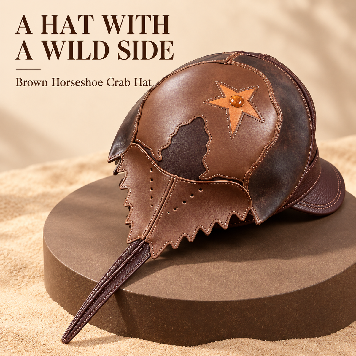 Brown Horseshoe Crab Hat – Sculptural Statement Cap