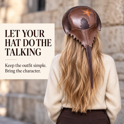 Brown Horseshoe Crab Hat – Sculptural Statement Cap