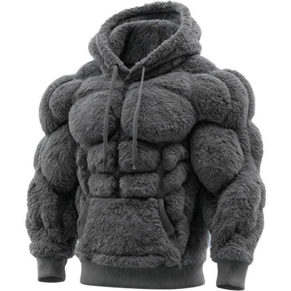 Line Art Flannel Warm Men's Hooded Sweatshirt