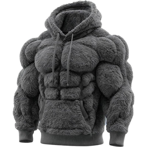 Line Art Flannel Warm Men's Hooded Sweatshirt