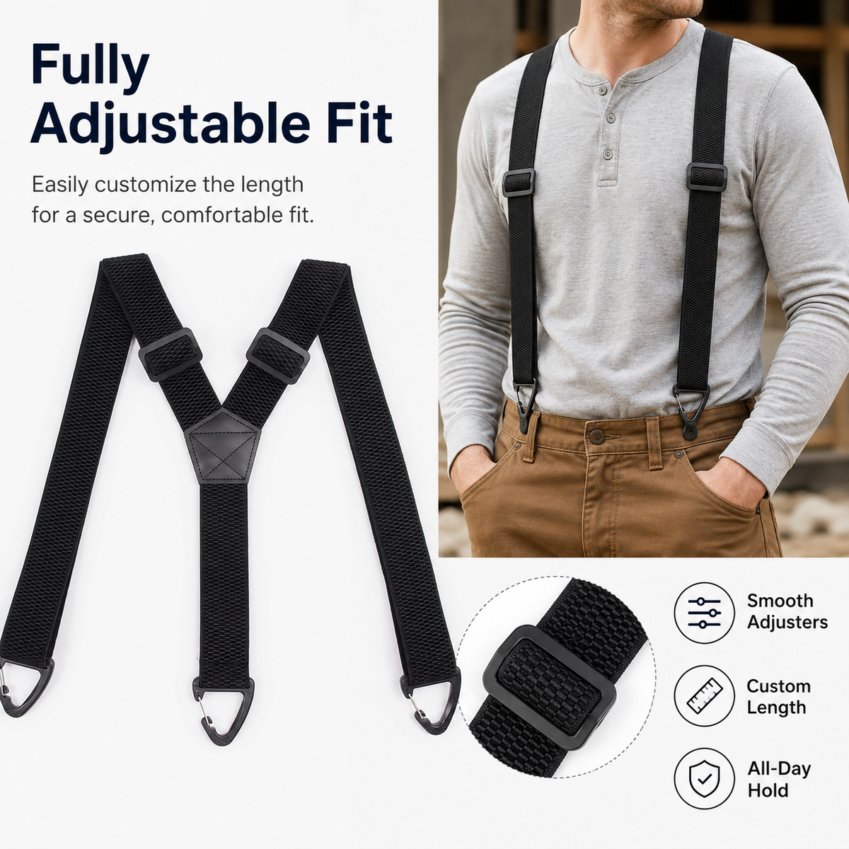 💪 Heavy-Duty Men’s Suspenders with Hook Clips – Adjustable X/Y-Back Work Suspenders