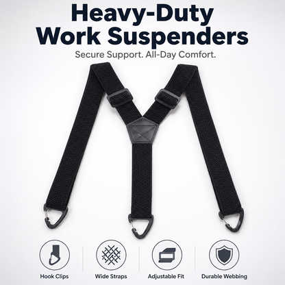 💪 Heavy-Duty Men’s Suspenders with Hook Clips – Adjustable X/Y-Back Work Suspenders
