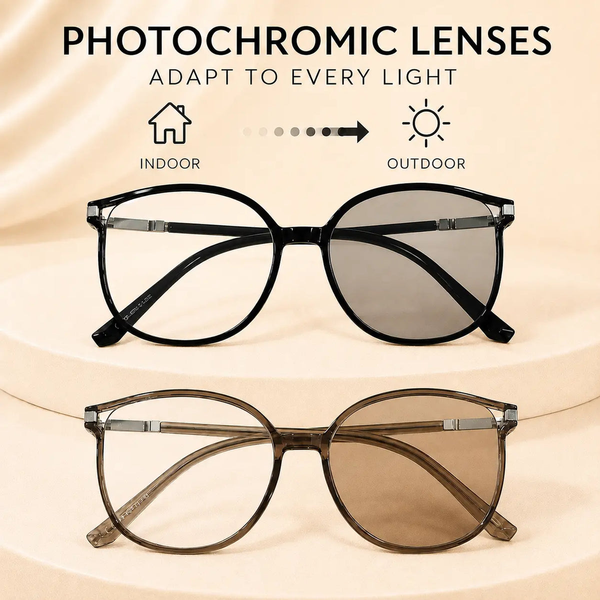 Blue Light Blocking Glasses | Unisex Photochromic Lenses, Lightweight Semi-Rimless Metal Frame
