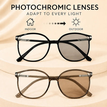 Blue Light Blocking Glasses | Unisex Photochromic Lenses, Lightweight Semi-Rimless Metal Frame